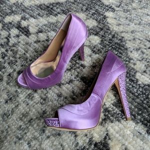 Purple Jeweled Peep Toe Pumps